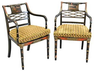Pair of Regency Style Chinoiserie Decorated Armchairs