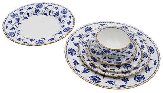 67 Piece Spode Blue Colonel Porcelain China Set: 67 Piece Spode Blue Colonel Porcelain China Set 10 teacups, 10 saucers, 12 bread and butter plates, 10 soups, 10 dinners, 5 cold serving pieces, 10 salad plates dinner plates diameter 10 1/2 inches