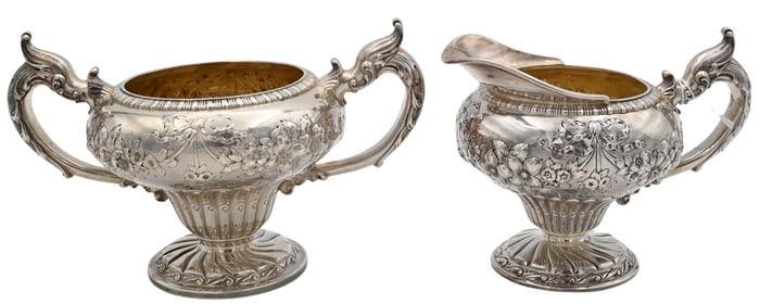 Gorham Repousse Sterling Silver Sugar and Creamer