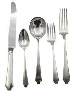96 Piece Gorham / Whiting Sterling Silver Flatware Set in Jenny Lind Pattern: 96 Piece Gorham / Whiting Sterling Silver Flatware Set in Jenny Lind Pattern to include 12 dinner forks, 12 salad forks, 12 soup spoons, 24 teaspoons, 4 place spoons, 1 ice tea spoon, 12 dinner knives