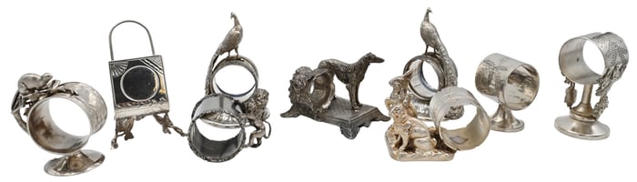 Group of Nine Figural Silver Plate Napkin Rings