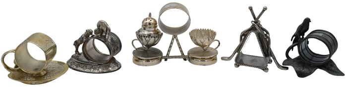 Five Meriden Silver Plate Figural Napkin Rings
