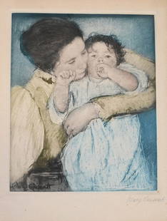 Mary Cassatt (American 1844-1926): Mary Cassatt (American 1844-1926) "Mother and Child" Aquatint etching Pencil signed lower right Mary Cassatt 10 1/2" x 8 3/4" plate size