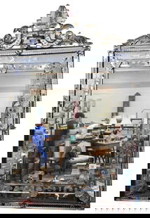 Venetian Mirror: Venetian Mirror having etched glass, floral design, and beveled glass minor losses height 46 inches, width 30 inches