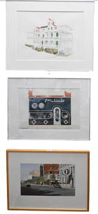 Three Framed Architectural Paintings to include: Three Framed Architectural Paintings to include Two: William Renzulli (20th century) "Jim's Steaks", 1981 Watercolor, pen and ink on paper Signed and dated lower right Wm Renzulli 1981 "Chalfonte", 19