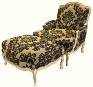 Oversized Louis XV Style Bergere and Ottoman