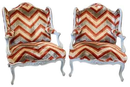 Pair of Louis XV Style Custom Open Armchairs