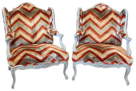 Pair of Louis XV Style Custom Open Armchairs: Pair of Louis XV Style Custom Open Armchairs height 42 inches, width 32 inches