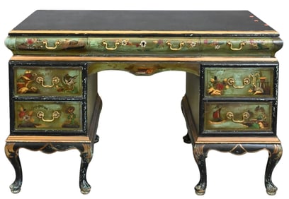 Chinoiserie Decorative Double Pedestal Desk