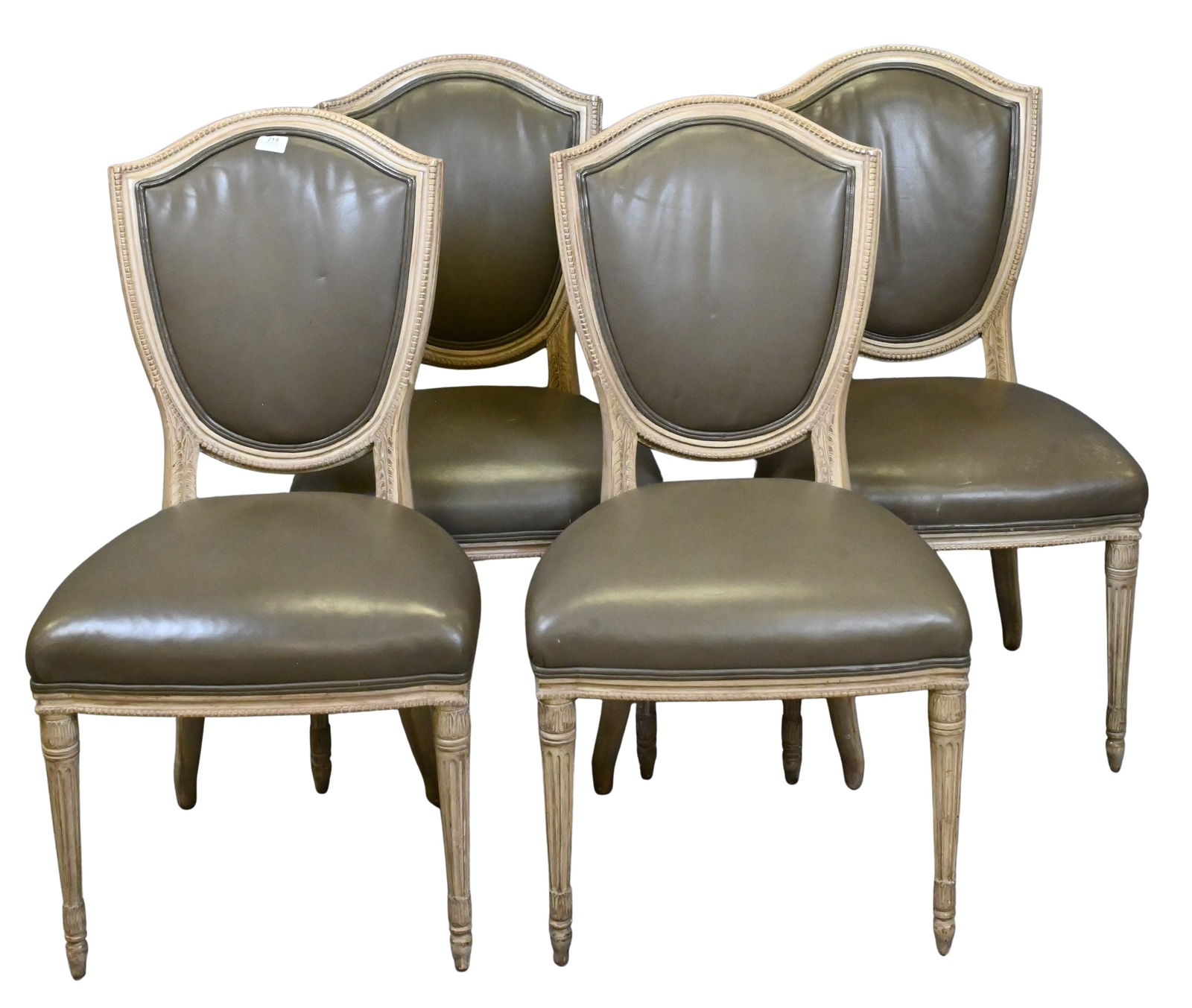 Set of Four Louis XVI Style Side Chairs: Set of Four Louis XVI Style Side Chairs with shield shaped backs all with leather upholstery height 38 inches