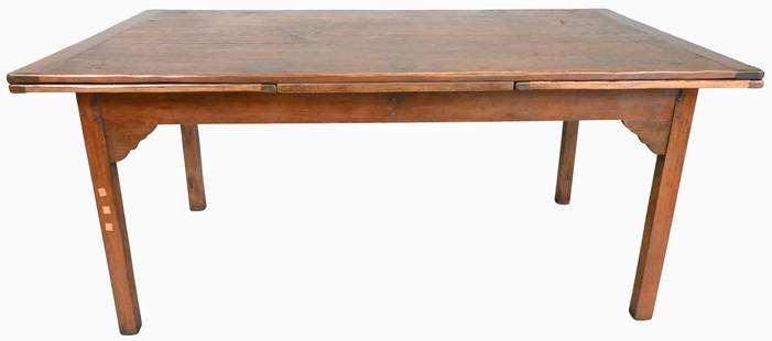 Custom Jacobean Style Oak Dining Table: Custom Jacobean Style Oak Dining Table having two 24 inch hidden leaves height 31 inches, top 40" x 70", open 40" x 118" Provenance: Property from A Prominent New York City Collector