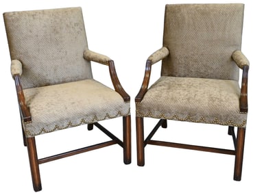 Pair of Chippendale Style Open Armchairs