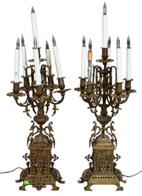 Pair of French Style Brass Candelabras