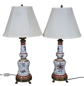 Pair of French Export Style Porcelain Table Lamps