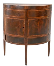 English Mahogany and Rosewood Cross-Banded Demilune Cellarette