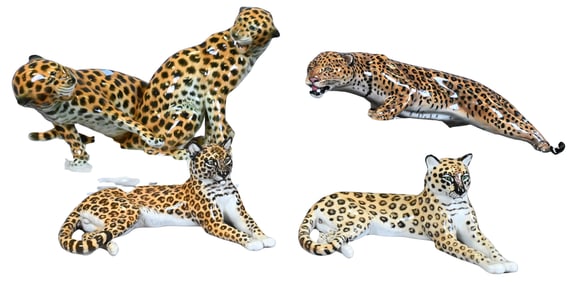 Four Porcelain Leopard Figurines