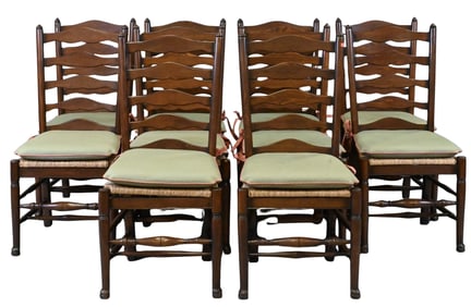 Set of Ten French Style Oak Ladder Back Side Chairs