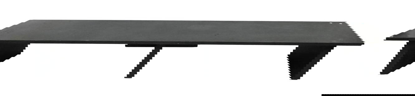 Large Custom Mid-Century Modern Marble Coffee Table: Large Custom Mid-Century Modern Marble Coffee Table low table of rectangular form in black emerald green marble, raised on three legs height 10 inches, top 24" x 96"