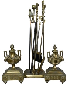 Neoclassical Brass Fireplace Grouping