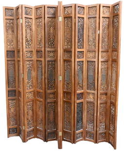 Carved Openwork Wooden Screen : Carved Openwork Wooden Screen having twelve carved panels with ivy and leaf motif height 72 inches, total length 75 inches, each panel 72" x 6 1/4"