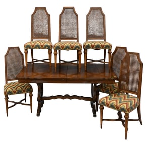 Fruitwood Dining Table and Six Cane Back Chairs