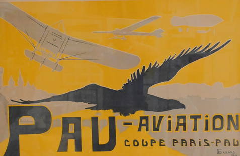 Ernest Gabard (French 1879-1957): Ernest Gabard (French 1879-1957) "Pau-Aviation", circa 1912 Lithograph poster Published by Garet & Haristoy 31" x 45"
