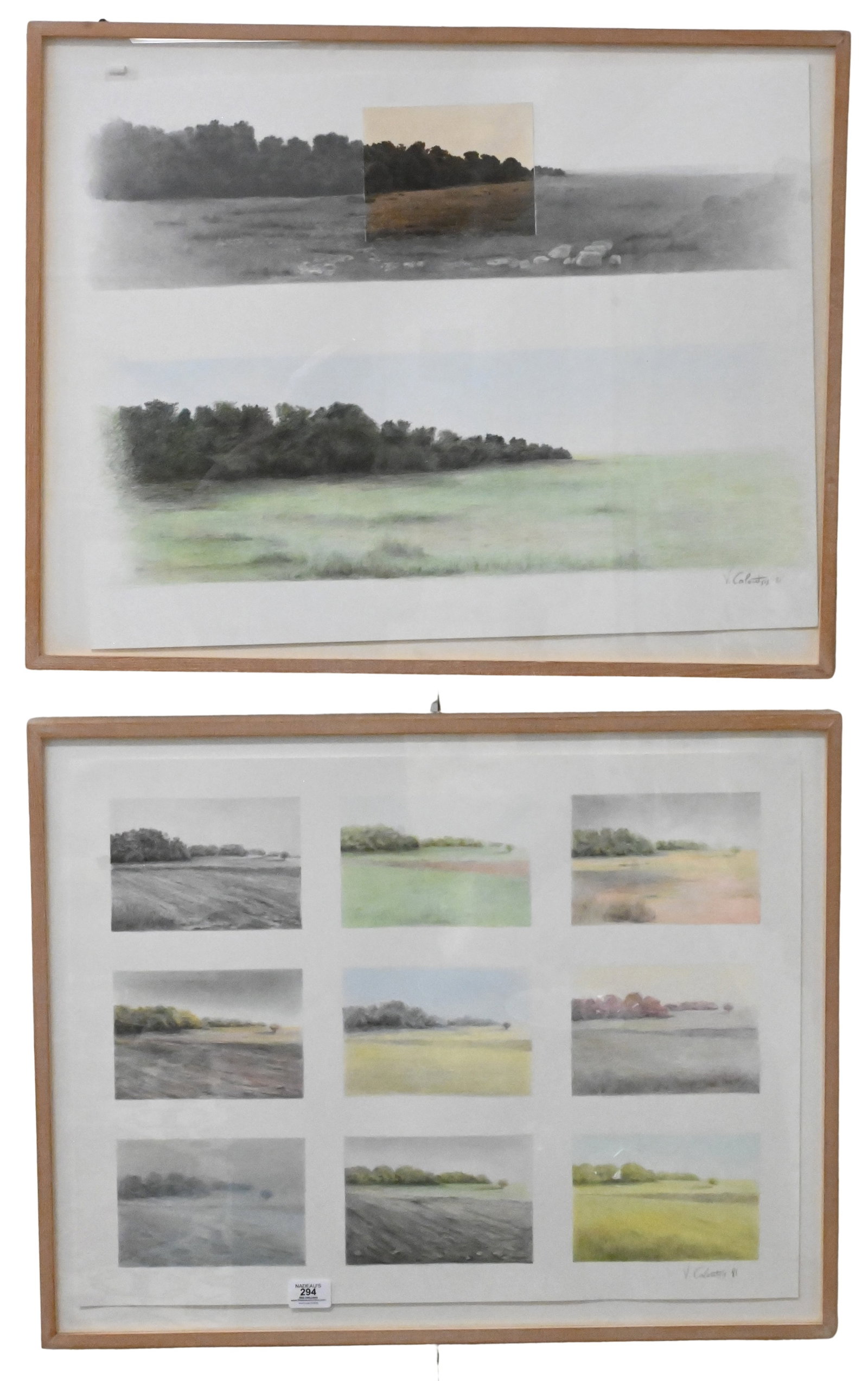 Two: Valerios Caloutsis (Greek 1927-2004): Two: Valerios Caloutsis (Greek 1927-2004) Transformation of a Landscape, Nine Color Studies, 1981 Colored pencil on paper Signed and dated lower right V.Caloutsis '81 20" x 25 1/2" Landscape Color Stu