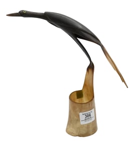 Gold Accented Carved Horn Bird Figure