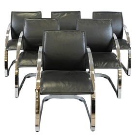 Set of Six Girsberger Leather and Chrome Armchairs