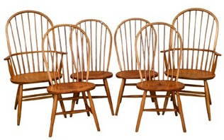 Set of Six Nichols and Stone Windsor Style Chairs: Set of Six Nichols and Stone Windsor Style Chairs two armchairs, four side chairs height 39 inches, seat height 17 inches