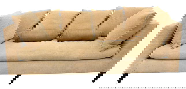 Upholstered Sofa with Pillow Back: Upholstered Sofa with Pillow Back condition very clean height 29 1/2 inches, length 84 inches