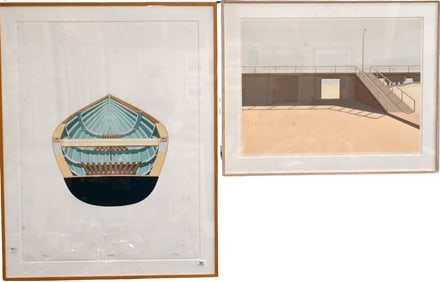 Two Large Framed Architectural Pieces