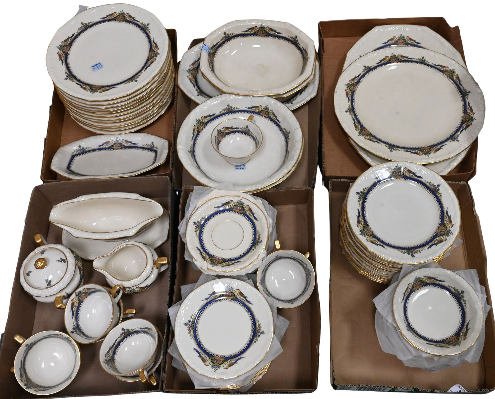 79 Piece R.S. Tillowitz "Galla" Porcelain Dinner Service: 79 Piece R.S. Tillowitz "Galla" Porcelain Dinner Service to include 12 dinner plates, 12 salads, 11 bread and butter plates, nine teacups, 12 saucers, 12 berry bowls, along with 11 additional serving