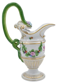 Herend Porcelain "Printemps" Double Snake Handled Pitcher