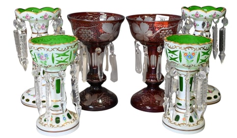Three Pairs of Bohemian Mantle Lusters