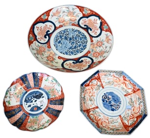 Three Japanese Imari Porcelain Pieces
