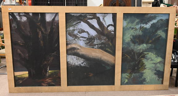 Benjamin Tritt (American/Israeli b.1972): Benjamin Tritt (American/Israeli b.1972) Untitled Triptych (Tree Landscapes) 2003 Oil on canvas laid on panel, in artist's original frame Signed and dated on verso Ben Tritt '03 55 3/4" x 106 3/4"