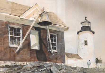 Franklin Reed Jones (American, Connecticut 1921-2007): Franklin Reed Jones (American, Connecticut 1921-2007) "The Bel" Pemaquid Point Lighthouse, Maine Watercolor, gouache on paper 21" x 29"