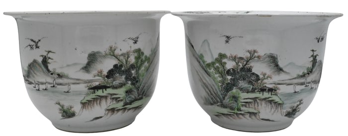 Pair of Chinese Famille Verte Porcelain Planters