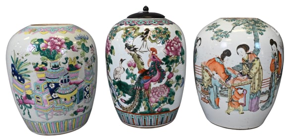 Three Chinese Famille Verte Porcelain Ginger Jars