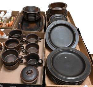 44 Piece Arabia Finland "Ruska" Brown Glazed Dinnerware Set
