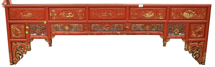 Large Chinese Carved Wood Headboard