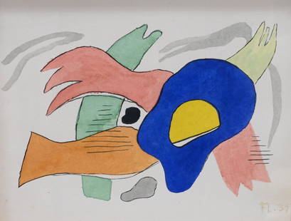 After Fernand Leger (French 1881-1955): After Fernand Leger (French 1881-1955) "l'Oiseau" Abstract Bird Composition, 1939 Watercolor, pen and ink on paper Marked and dated lower right FL '39 6 1/4" x 8"