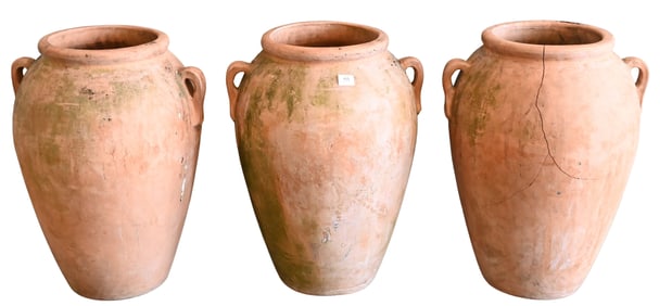 Three Large Terra Cotta Olive Jars
