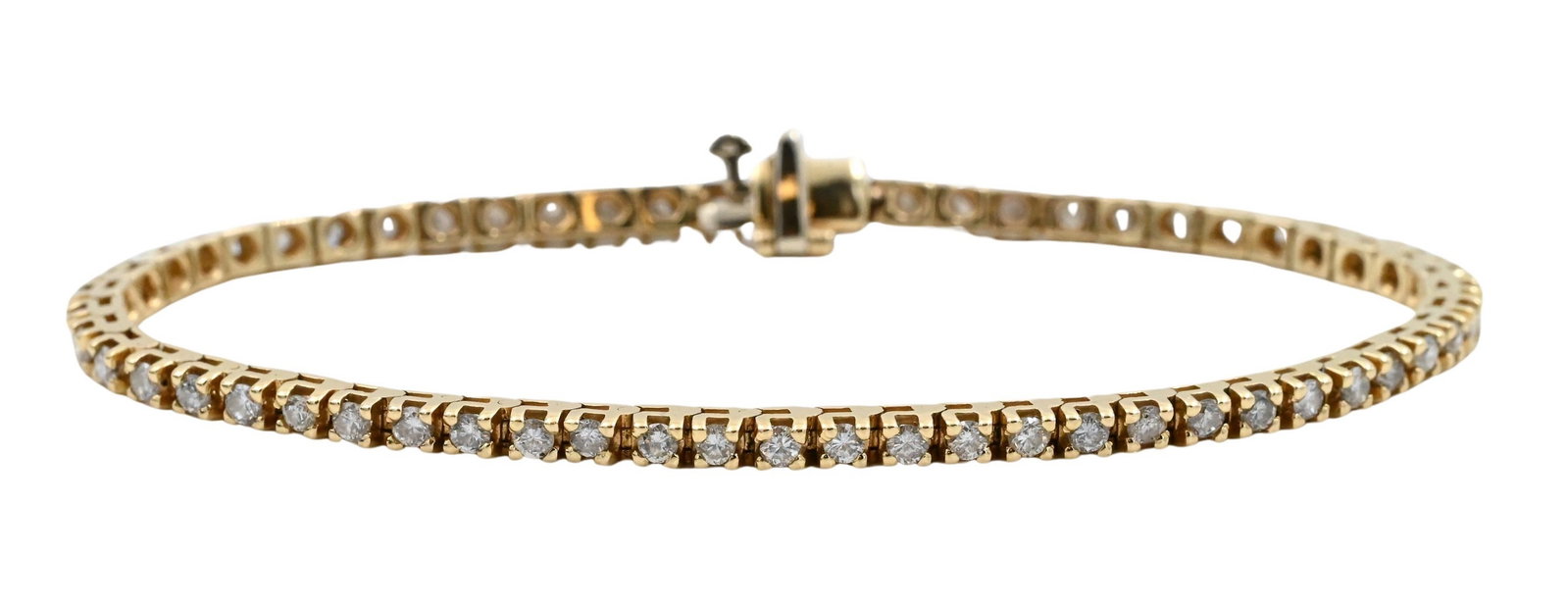 14K Yellow Gold and Diamond Tennis Bracelet: 14K Yellow Gold and Diamond Tennis Bracelet length 7 inches, total weight 9.1 grams