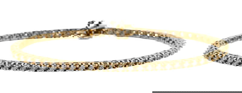 14K Yellow Gold and Diamond Tennis Bracelet: 14K Yellow Gold and Diamond Tennis Bracelet length 7 inches, total weight 9.1 grams