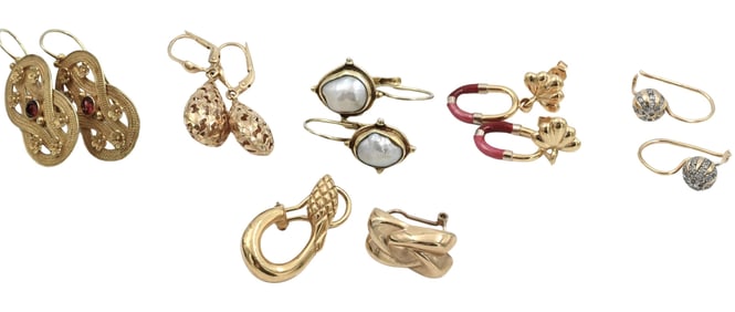 Five Pairs of 14K Gold Earrings