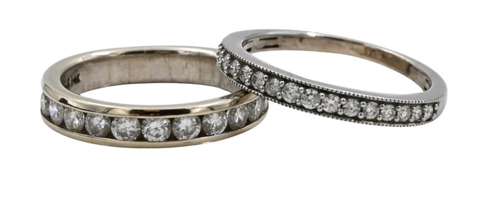 Two 14K White Gold and Diamond Half Eternity Rings