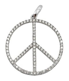 18K White Gold and Diamond Peace Sign