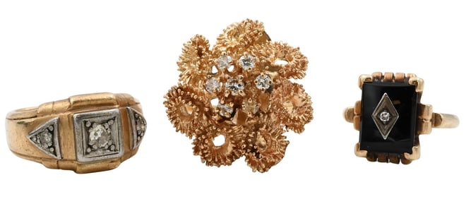 Three 14K Yellow Gold and Diamond Rings